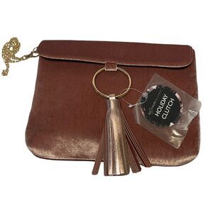 ION -HOLIDAY CLUTCH-SOFT Velvet ROSE W/GOLD COLOR ACCENT Chain Handle -NEW!!!